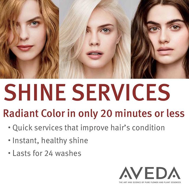 Get ready to shine this summer! Hair Color Shine Treatments are infused with plant oils that boost shine and improve your hair’s condition in just 5-20 minutes. You’ll see and feel the difference right away, whether you’re glossing your natural color, refreshing color, or coloring gray. Call to book one with your next service!